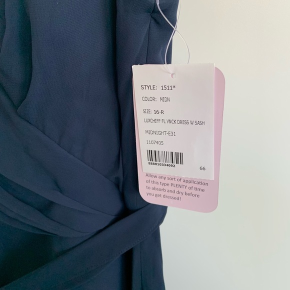 After Six Navy Blue Floor Length Gown with Sash - Picture 5 of 5